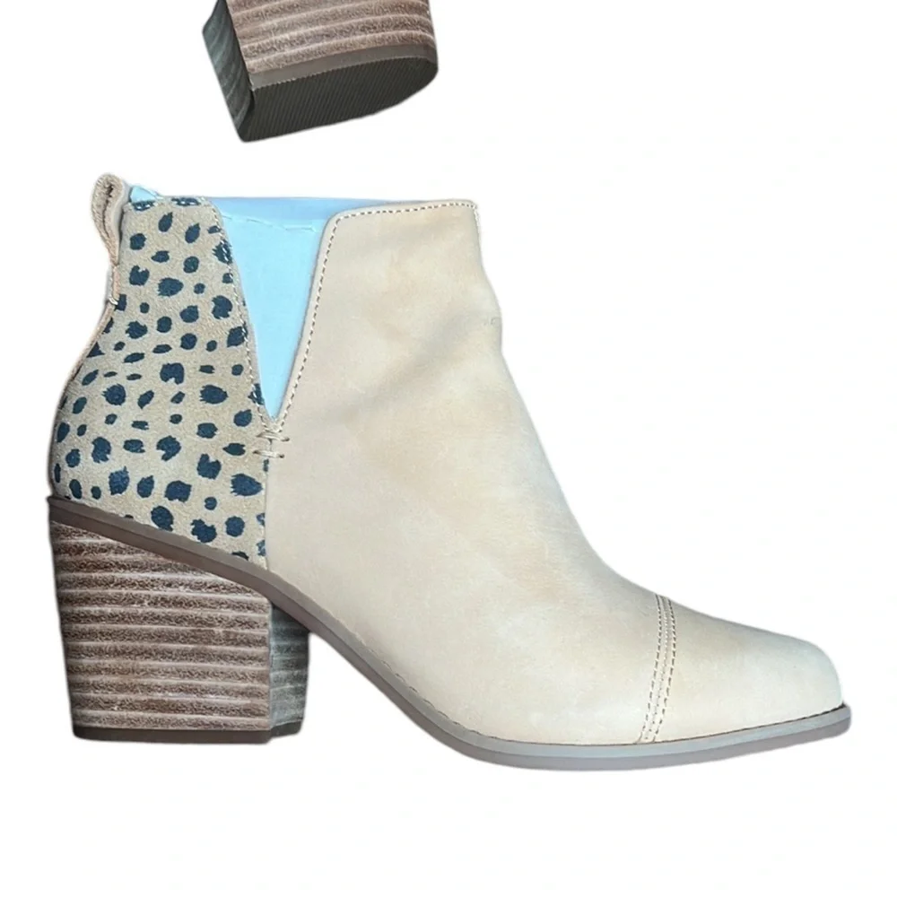 NEW TOMS Everly Women's Tan Cream Leopard Print Side Cut Slip On Ankle Boots